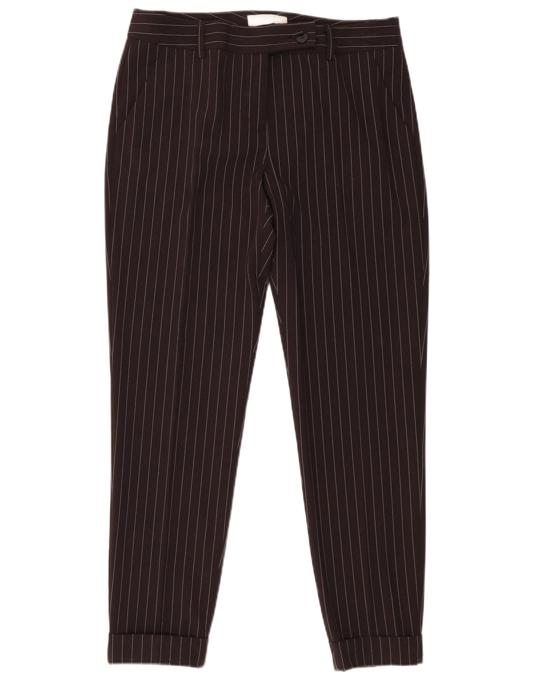 Calça feminina Stefanel Slim Suit W32 L28 preta listrada