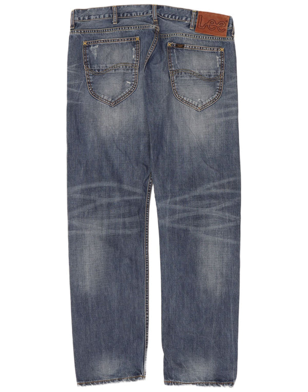 Lee Mens Knox Distressed Straight Jeans W38 L32 Azul Algodão