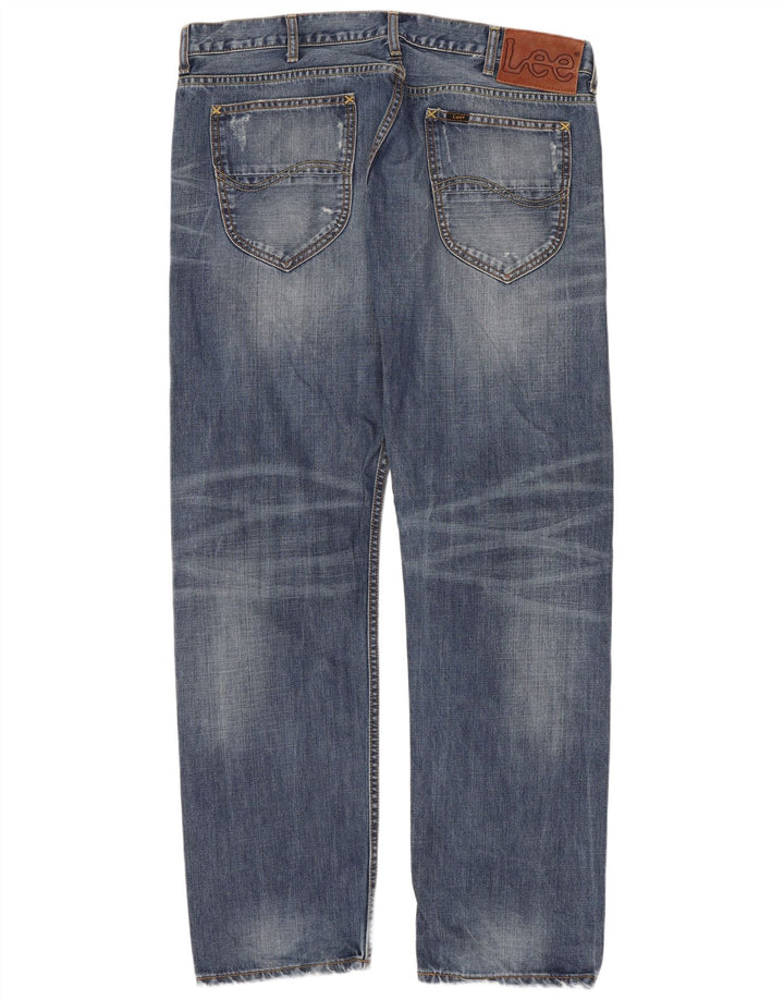 Lee Mens Knox Distressed Straight Jeans W38 L32 Azul Algodão