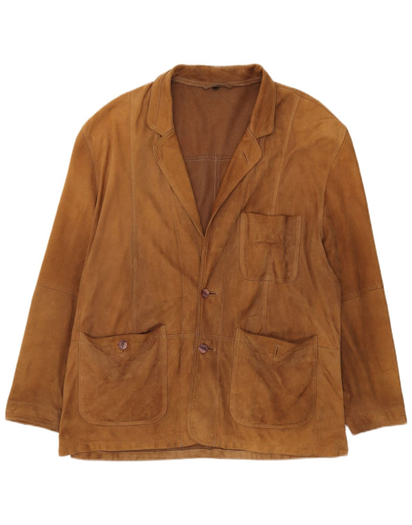 Jaqueta blazer masculina VINTAGE de camurça com 2 botões Reino Unido 42 XL couro marrom