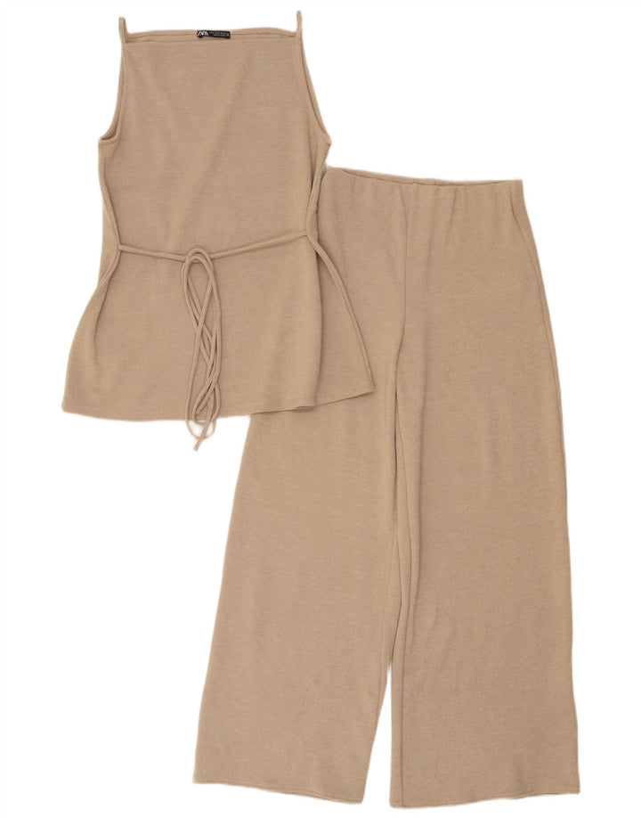Conjunto feminino Zara de 2 peças UK 8 pequeno W28 L28 poliéster bege