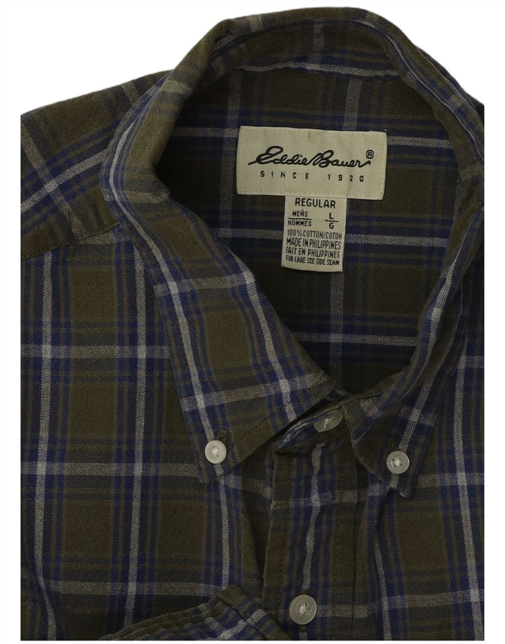Camisa masculina de flanela de ajuste regular Eddie Bauer, algodão xadrez cáqui grande