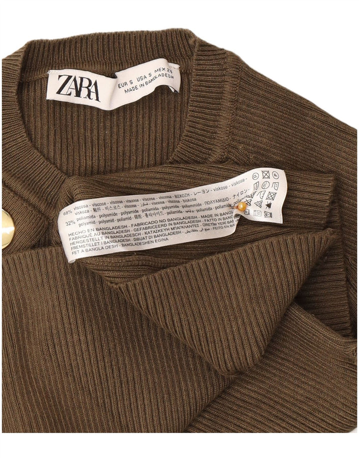 Zara Womens Crop Top Manga Longa Reino Unido 8 Pequeno Verde Viscose