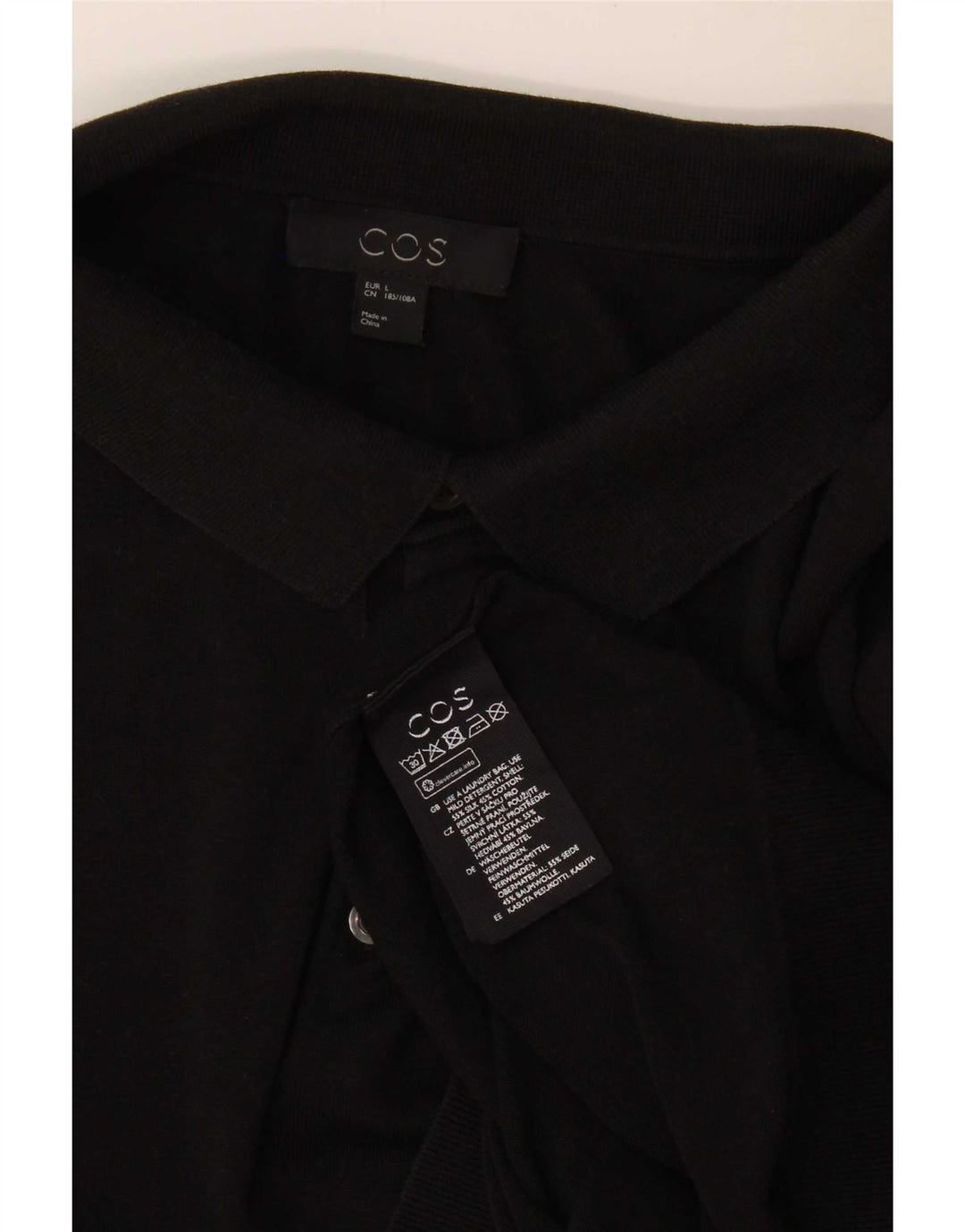 Suéter masculino Cos com gola polo e seda preta grande