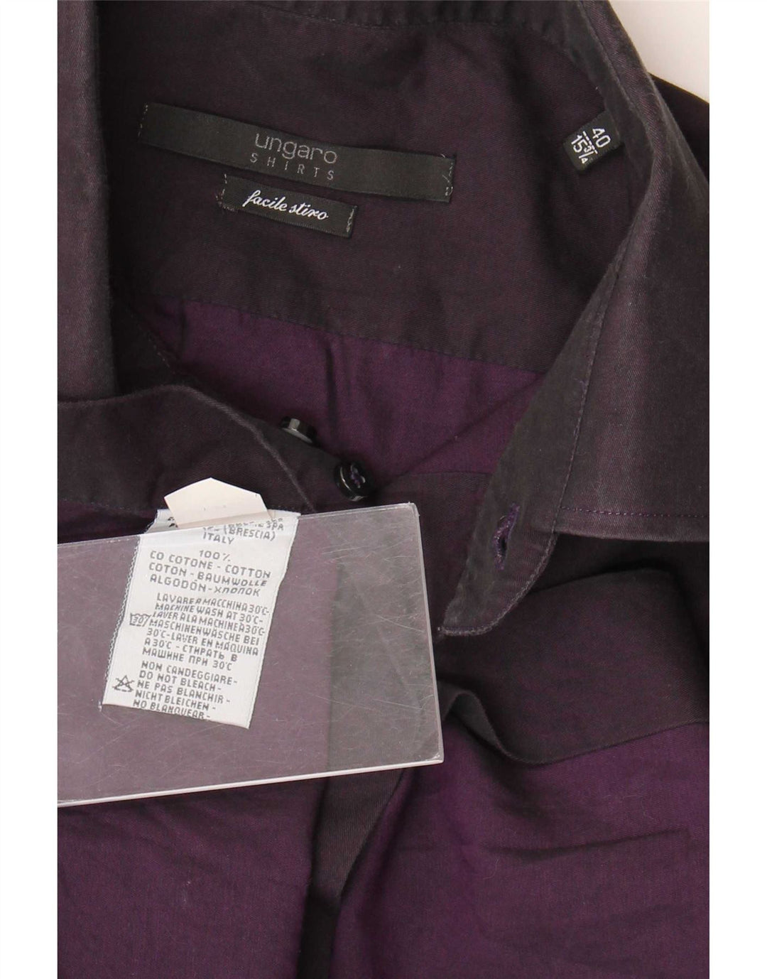 Camisa masculina Ungaro tamanho 40 15 3/4 algodão roxo médio