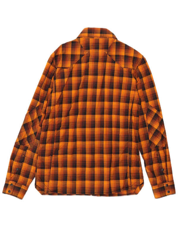 Camisa masculina G-Star de algodão xadrez laranja médio