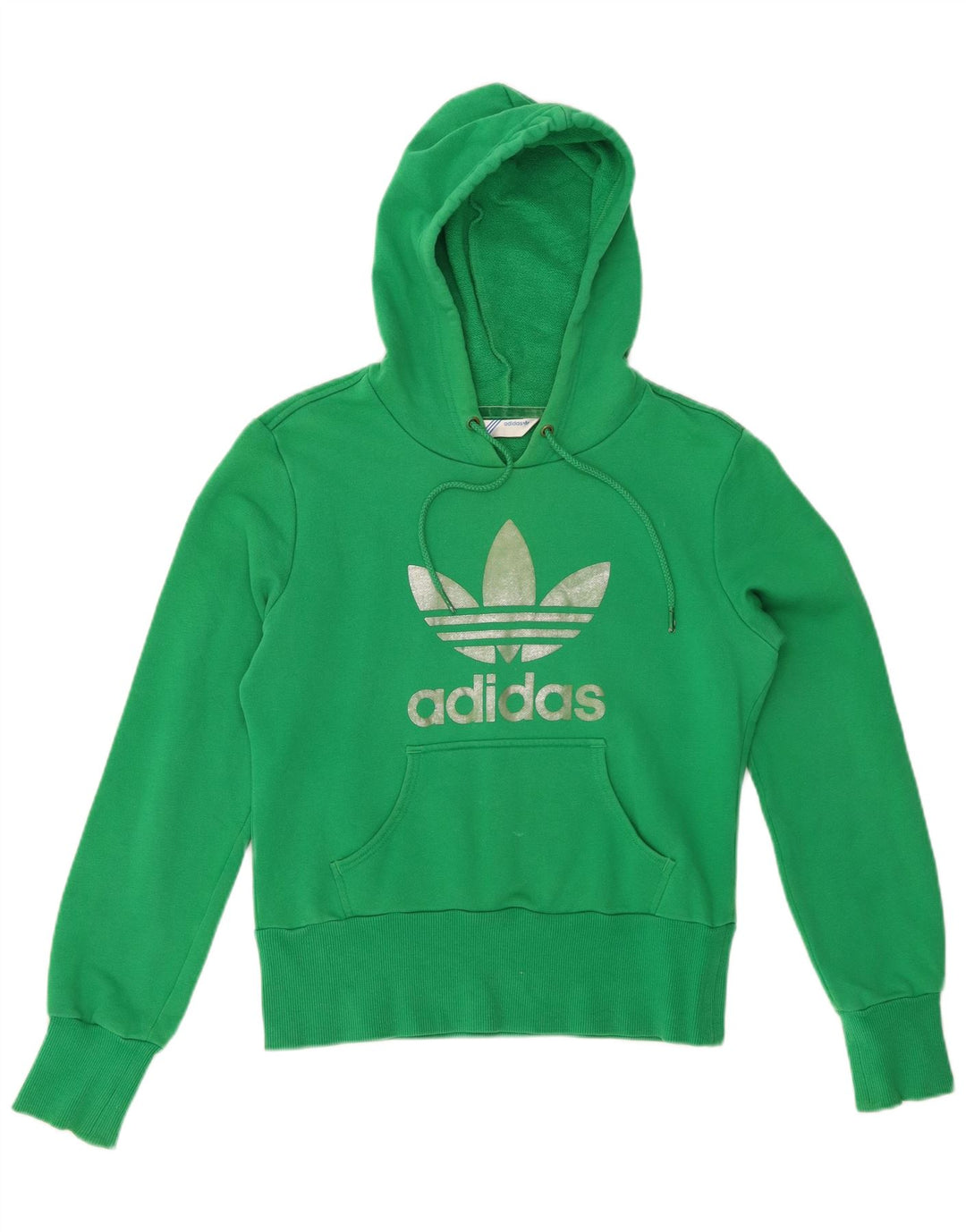 ADIDAS Womens Crop Graphic Hoodie Jumper EU 38 Médio Algodão Verde