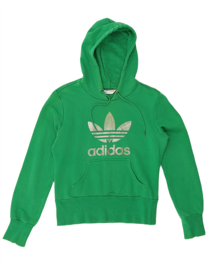 ADIDAS Womens Crop Graphic Hoodie Jumper EU 38 Médio Algodão Verde