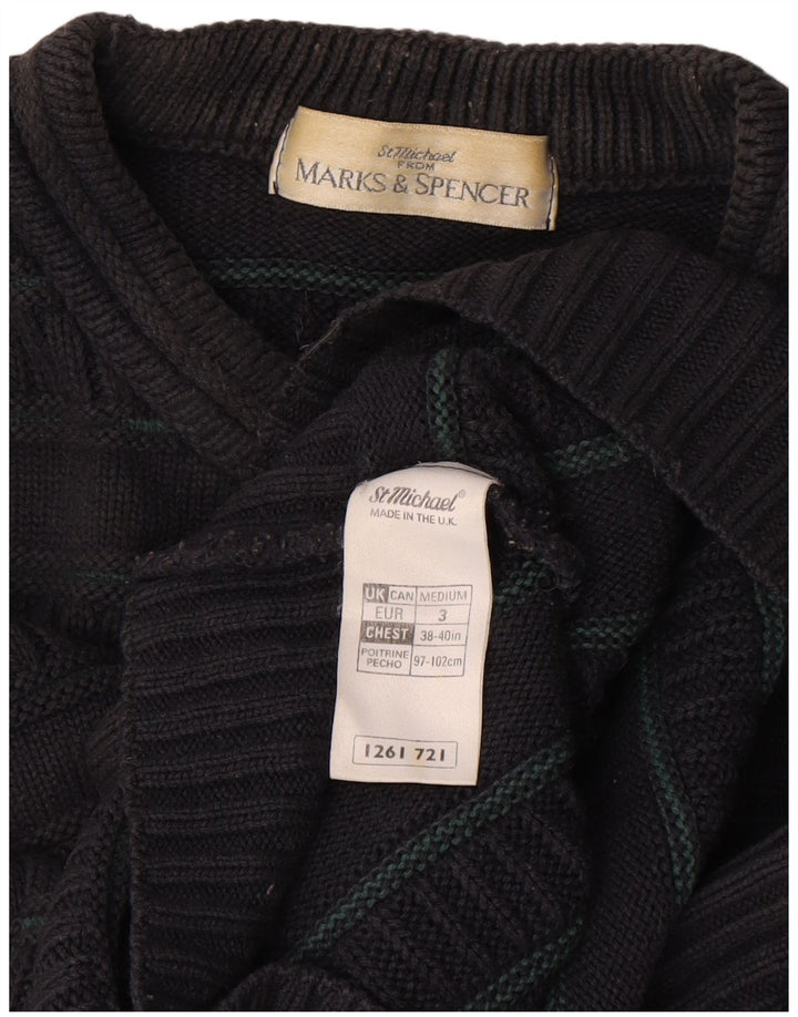 Suéter masculino Marks & Spencer com gola redonda, acrílico listrado preto médio