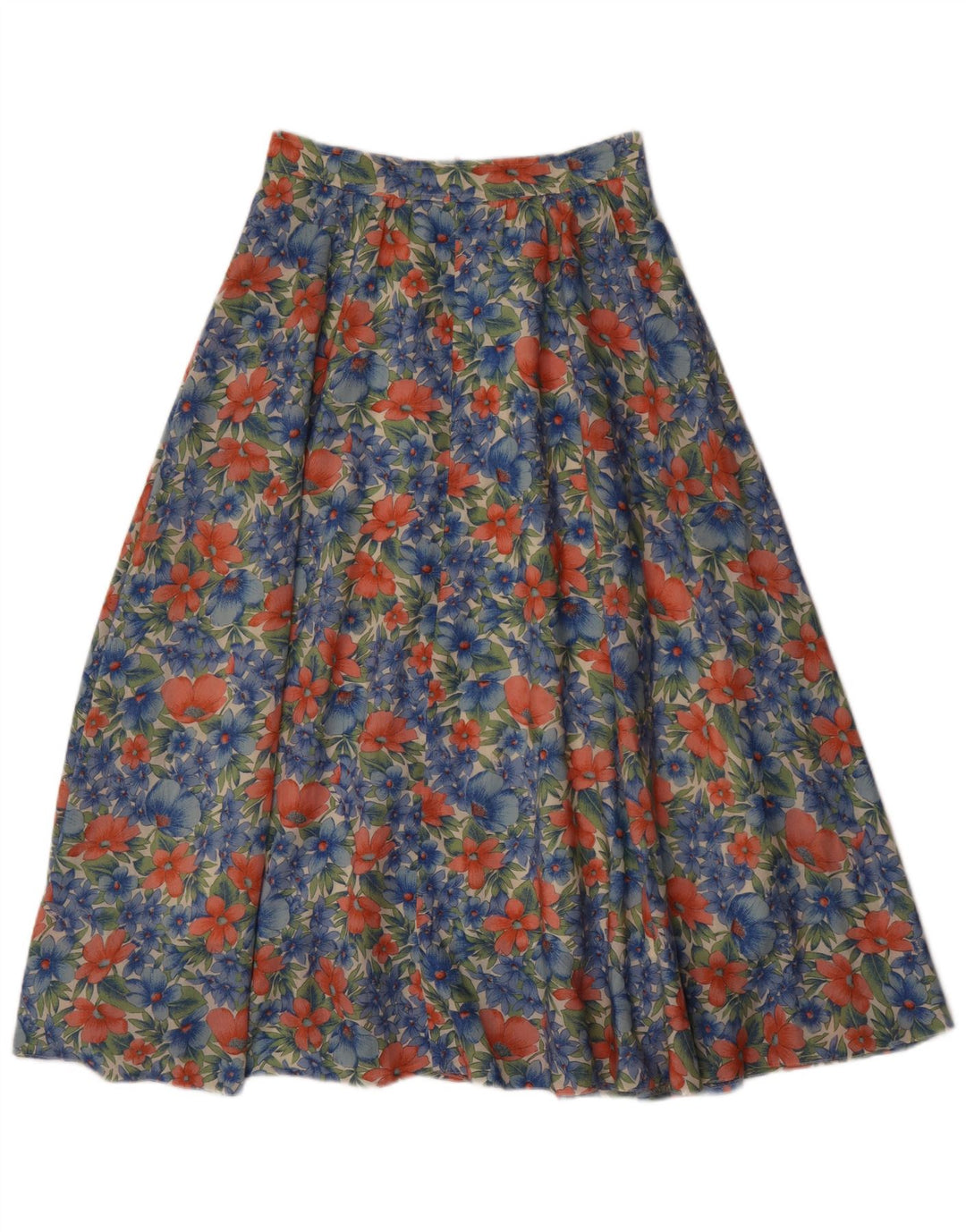 Saia alargada feminina vintage EU 40 médio W28 poliéster floral azul
