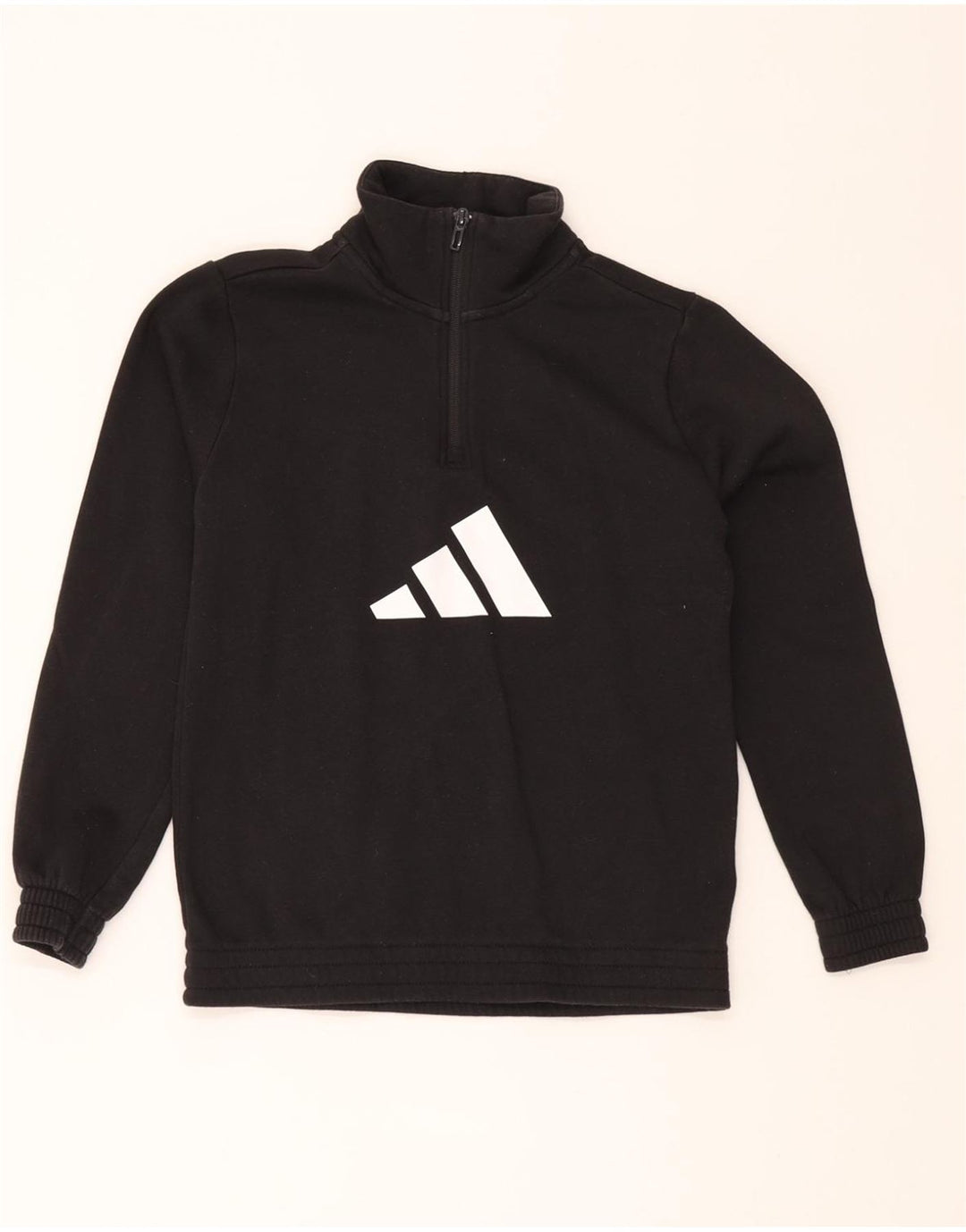 ADIDAS Boys Graphic Zip Neck Sweatshirt Jumper 11-12 Years Black Cotton Vintage Adidas and Second-Hand Adidas from Messina Hembry 