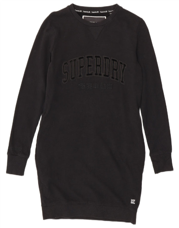 SUPERDRY vestido feminino com moletom gráfico UK 12 algodão preto médio
