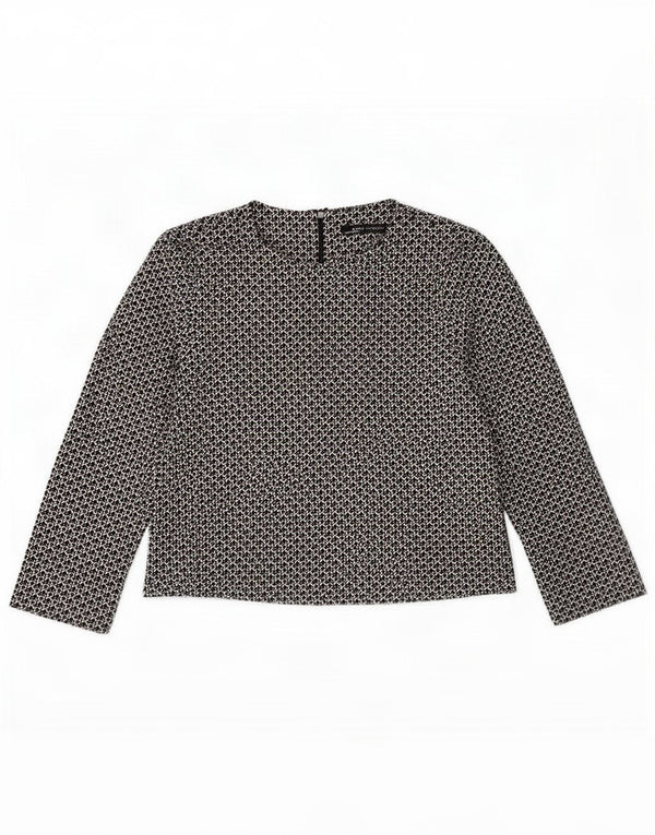 Zara blusa feminina manga comprida top UK 16 grande preto geométrico