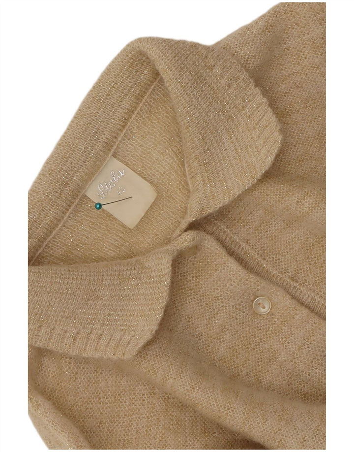 Suéter feminino vintage com gola polo superdimensionada UE 40 médio bege