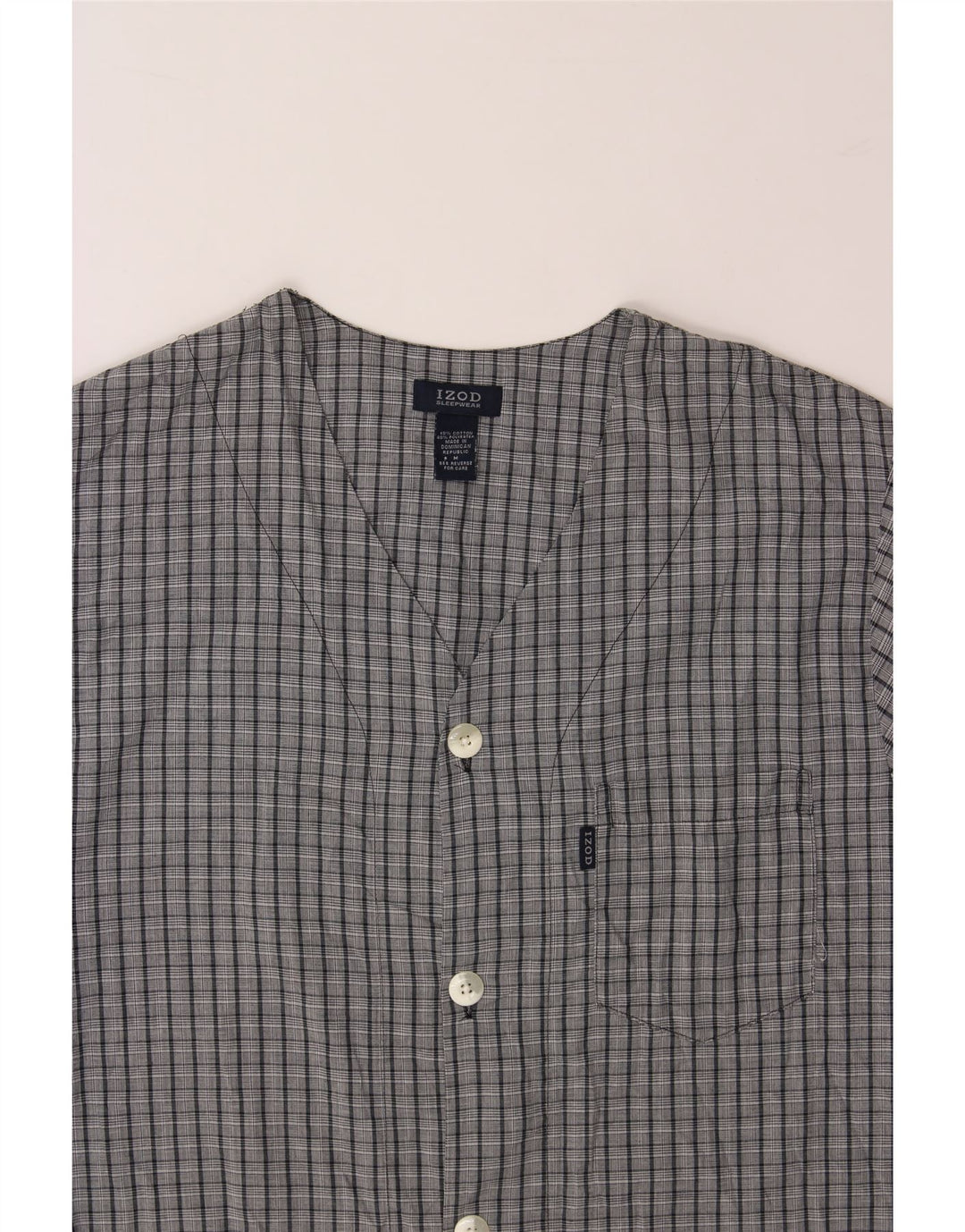 IZOD Mens Short Sleeve Shirt Medium Grey Check Cotton Vintage Izod and Second-Hand Izod from Messina Hembry 