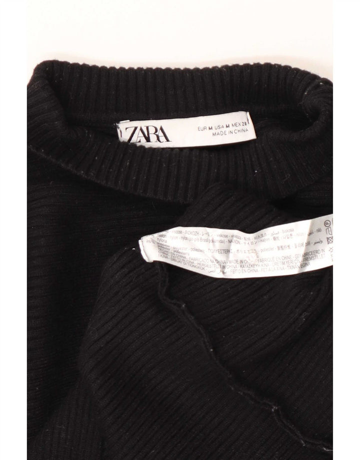 Suéter feminino Zara com gola tartaruga e gola alta Reino Unido 12 listrado preto médio