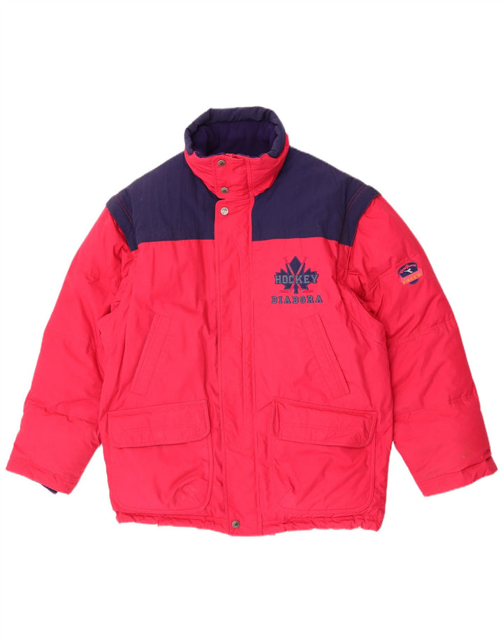 Jaqueta masculina Diadora Loose Fit acolchoada UK 36 poliéster colorblock vermelho pequeno