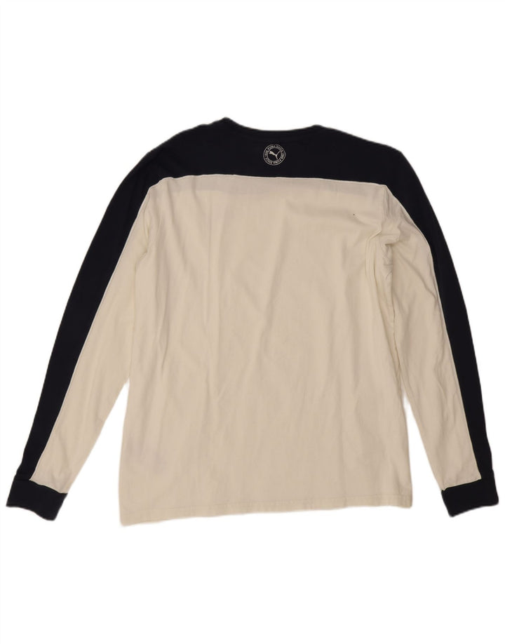 Puma Mens Top Manga Longa Grande Off White Algodão Colorblock
