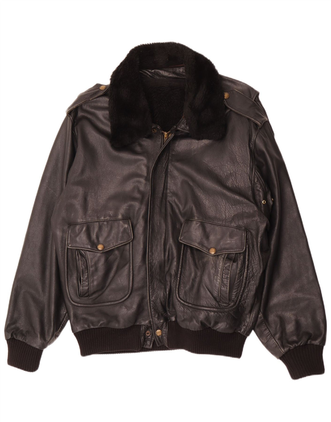 Jaqueta de couro militar masculina vintage IT 56 3XL couro preto