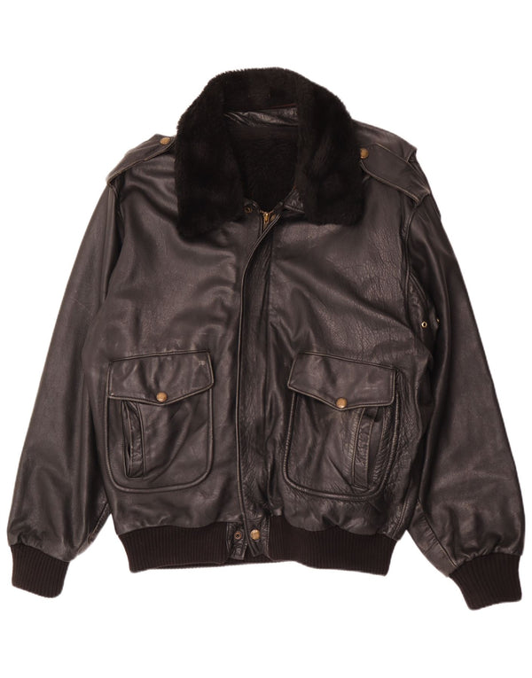 Jaqueta de couro militar masculina vintage IT 56 3XL couro preto