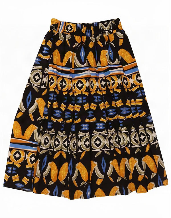 Saia larga feminina com padrão abstrato vintage médio W28 multicolorida