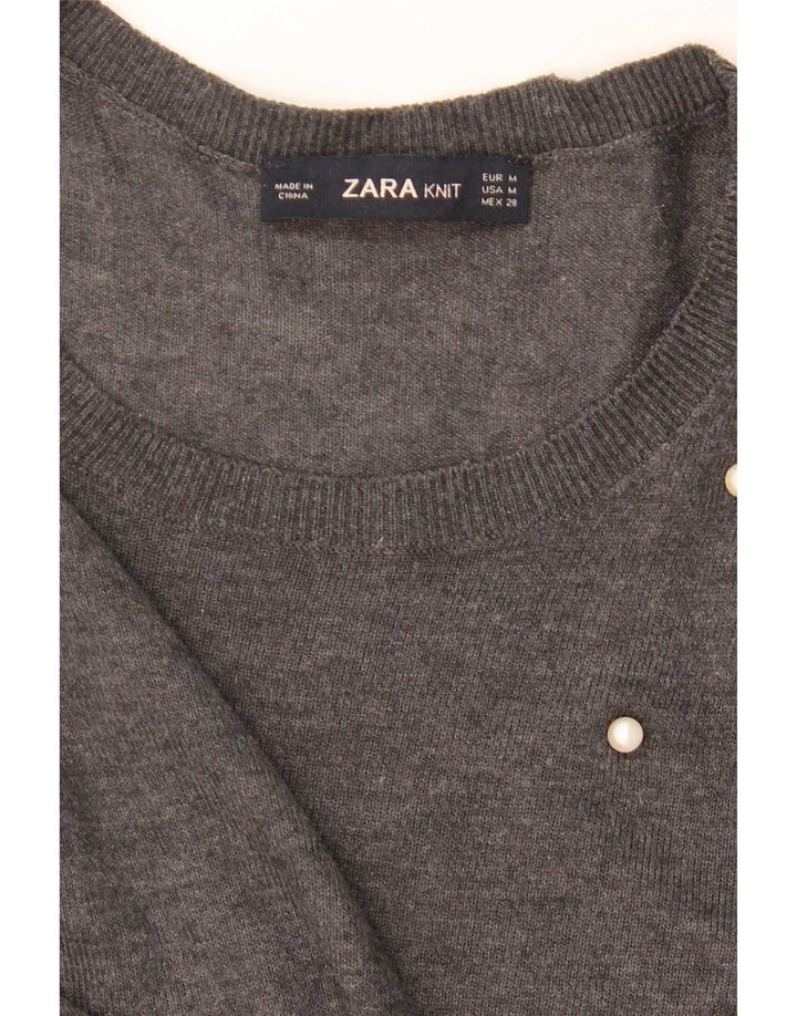 Suéter feminino Zara com gola canoa Reino Unido 14 cinza médio manchado