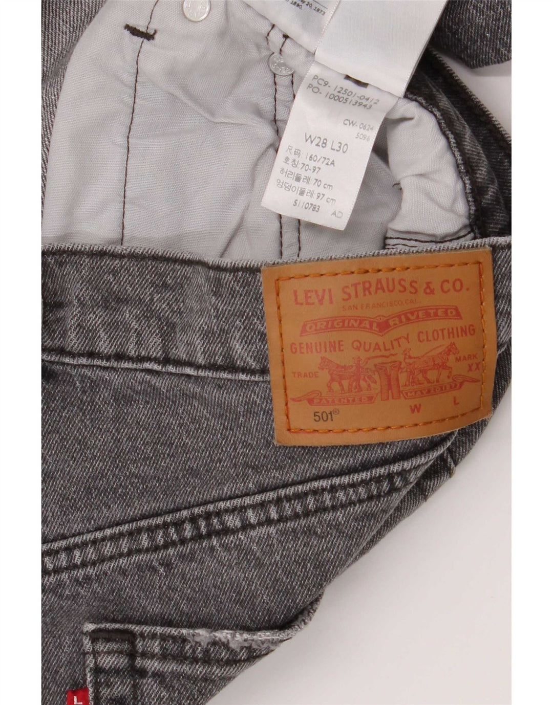 Calça jeans masculina Levi's 501 Straight W28 L27 cinza algodão