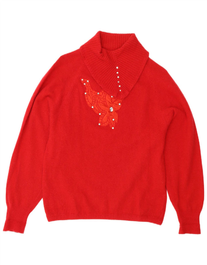 Suéter feminino vintage com gola xale e lã vermelha média Reino Unido 12