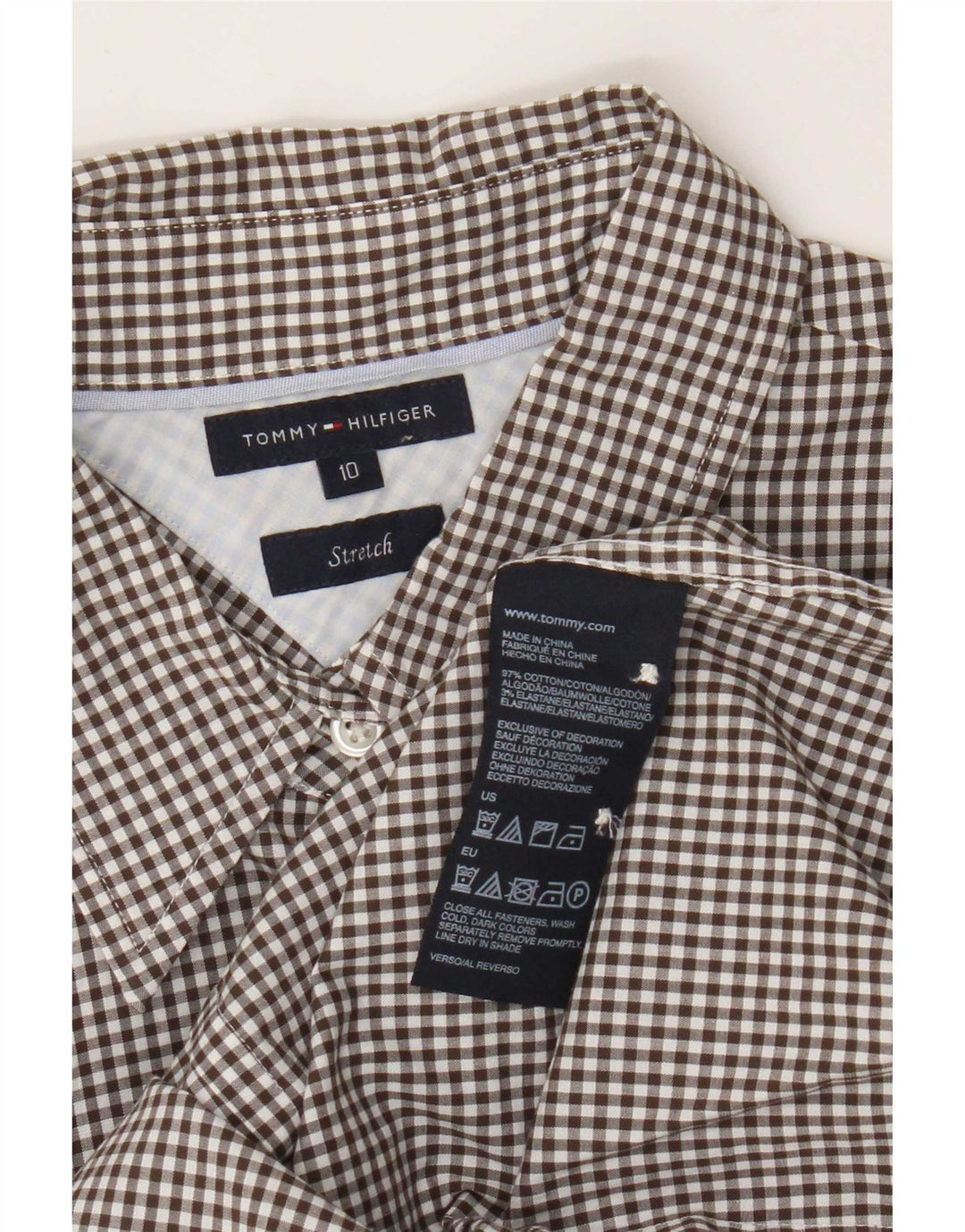 Camisa feminina Tommy Hilfiger Stretch US 10 grande algodão guingão preto