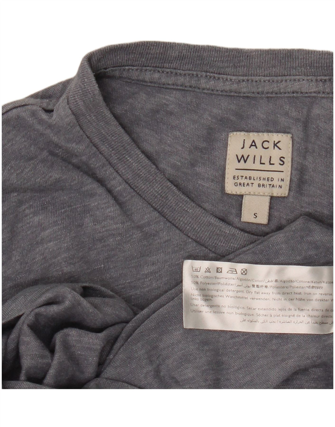 Camiseta masculina Jack Wills top pequeno algodão manchado cinza