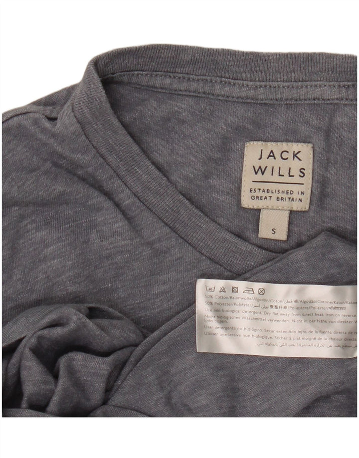 Camiseta masculina Jack Wills top pequeno algodão manchado cinza