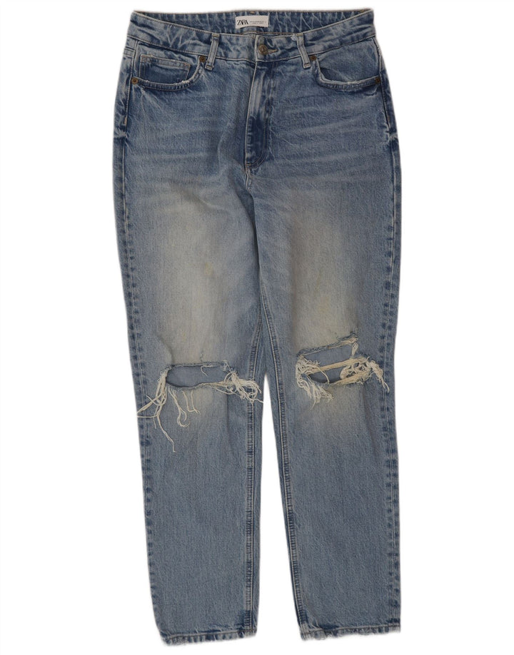 Zara Jeans feminino angustiado cônico UE 42 grande W32 L30 azul