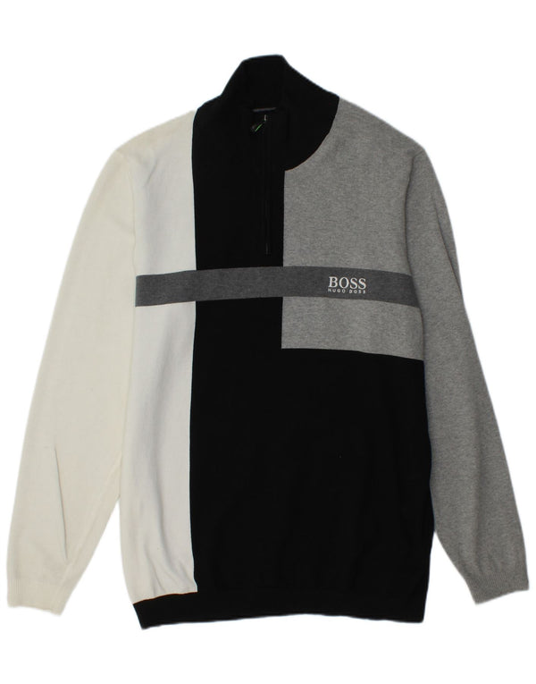 Suéter masculino HUGO BOSS de ajuste regular com zíper e pescoço XL preto colorblock