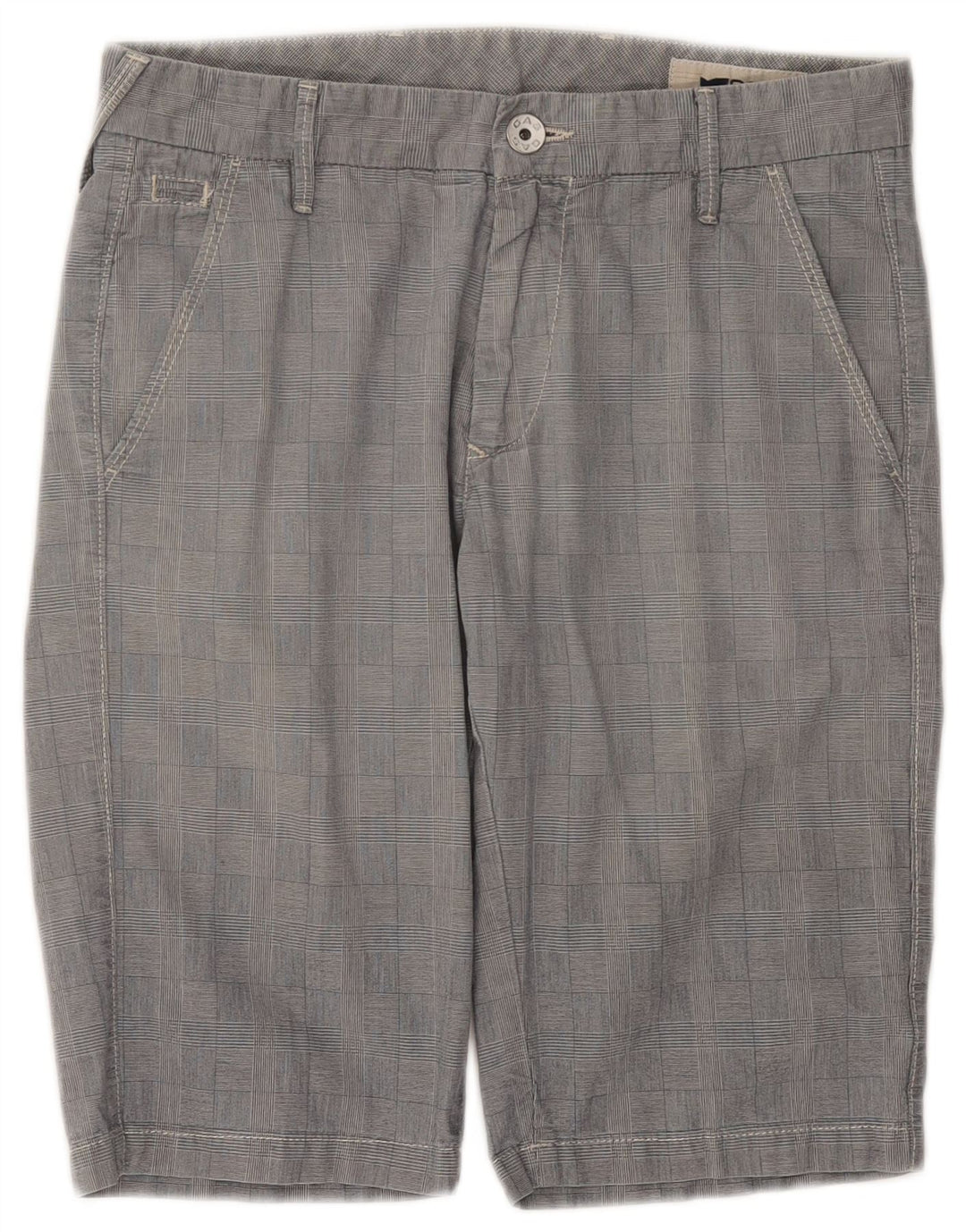 GAS Mens Chino Shorts W30 Algodão Xadrez Cinza Médio