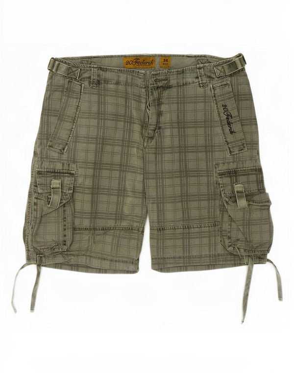 Shorts Cargo Masculino Vintage Grande W34 Algodão Xadrez Verde