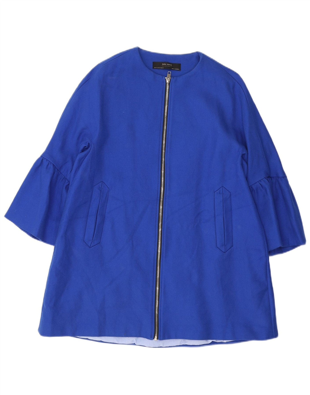 Sobretudo feminino Zara UK 14 algodão azul médio