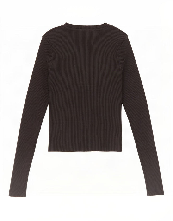 Top feminino Zara de manga comprida UK 8 pequeno preto viscose