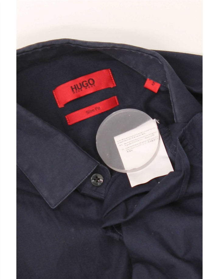 Camisa Slim Fit Masculina Hugo Boss Pequena Azul Marinho Algodão