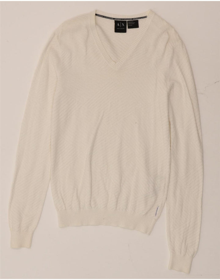 Suéter masculino Armani Exchange com decote em V XS algodão branco