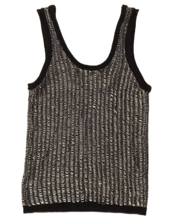 Regata feminina Zara com colete curto Reino Unido 12 viscose listrada preta média