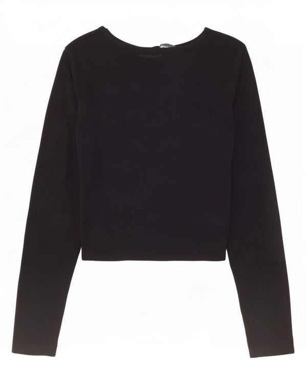 Zara Crop Top Feminino Manga Longa Reino Unido 12 Médio Preto Poliamida