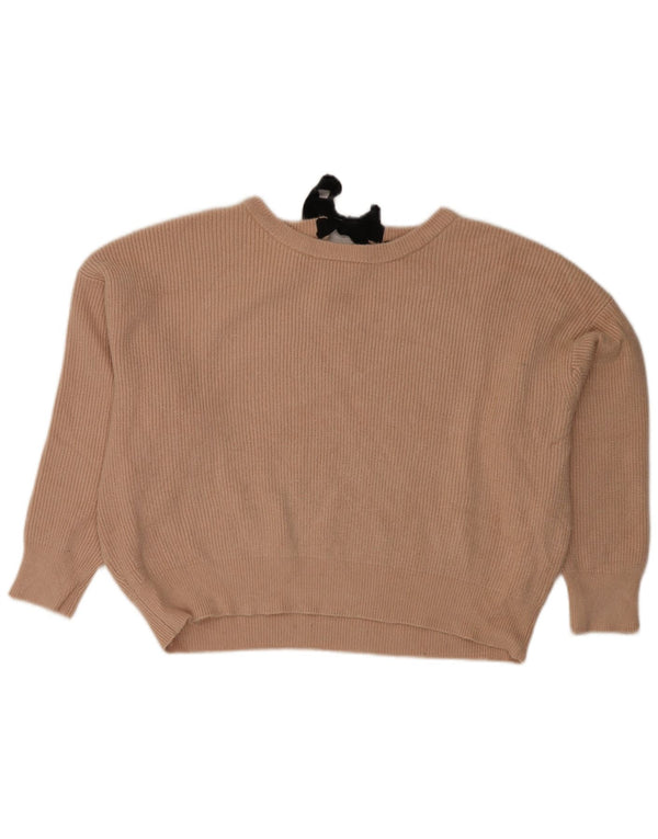 Zara Suéter feminino cropped grande com gola canoa Reino Unido 16 grande bege