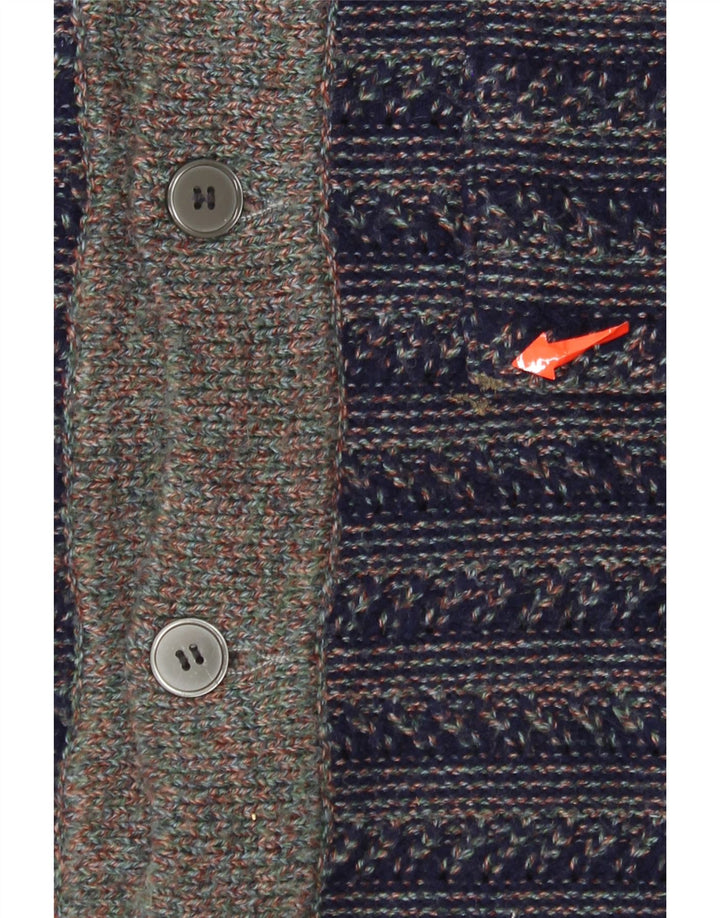 Suéter cardigã masculino vintage listrado azul marinho médio