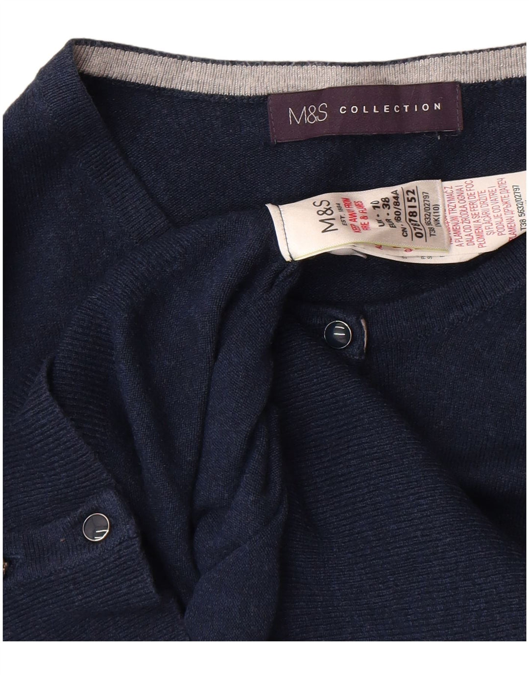 Suéter cardigã feminino Marks & Spencer Reino Unido 10 pequeno azul marinho viscose