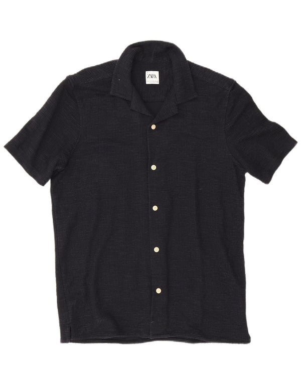 Zara Camisa feminina de manga curta médio azul marinho