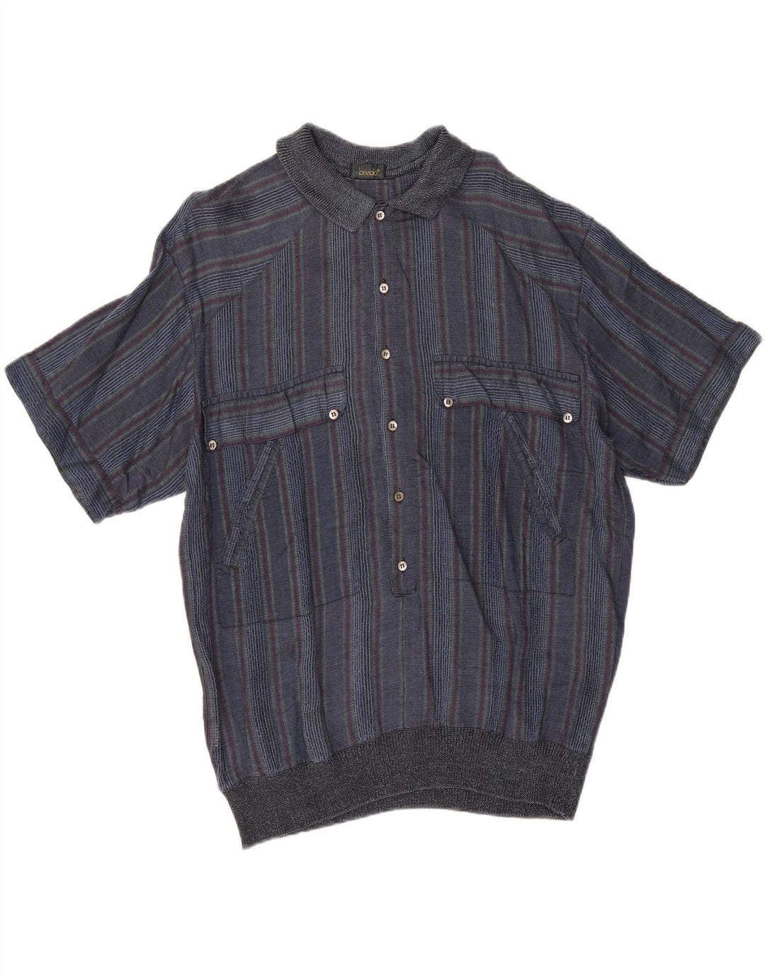 Pulôver masculino vintage de manga curta IT 50 listrado azul marinho médio