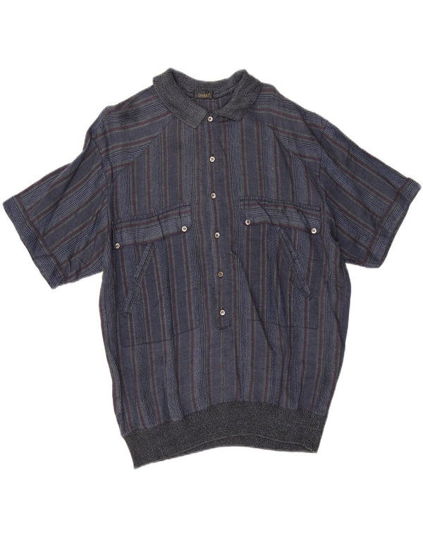 Pulôver masculino vintage de manga curta IT 50 listrado azul marinho médio