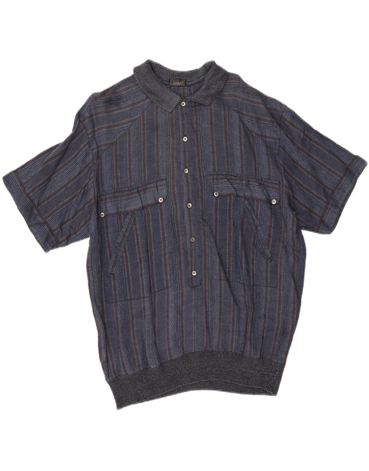 Pulôver masculino vintage de manga curta IT 50 listrado azul marinho médio