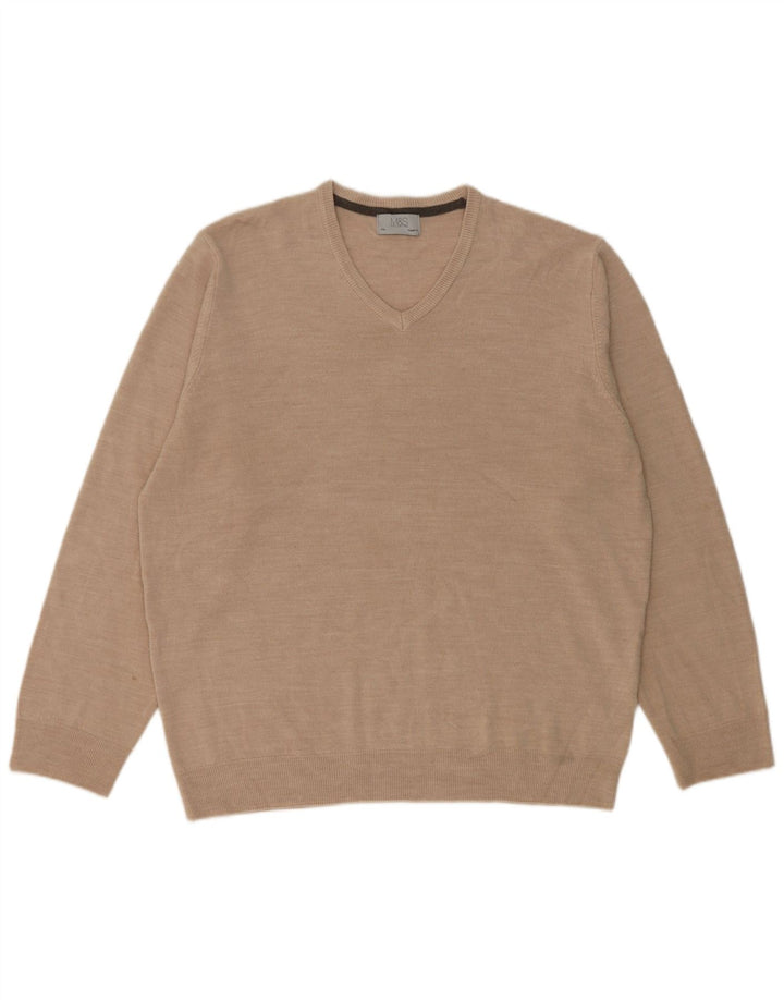 Suéter masculino Marks & Spencer com ajuste regular e decote em V 2XL acrílico bege