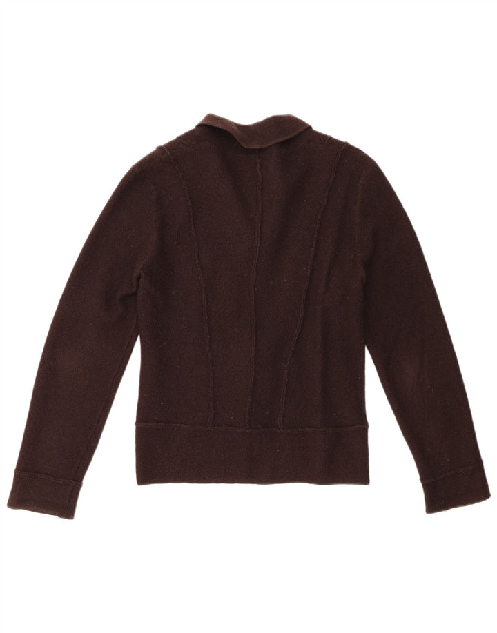 Suéter feminino Hobbs Crop Cardigan Reino Unido 12 lã Merino marrom médio